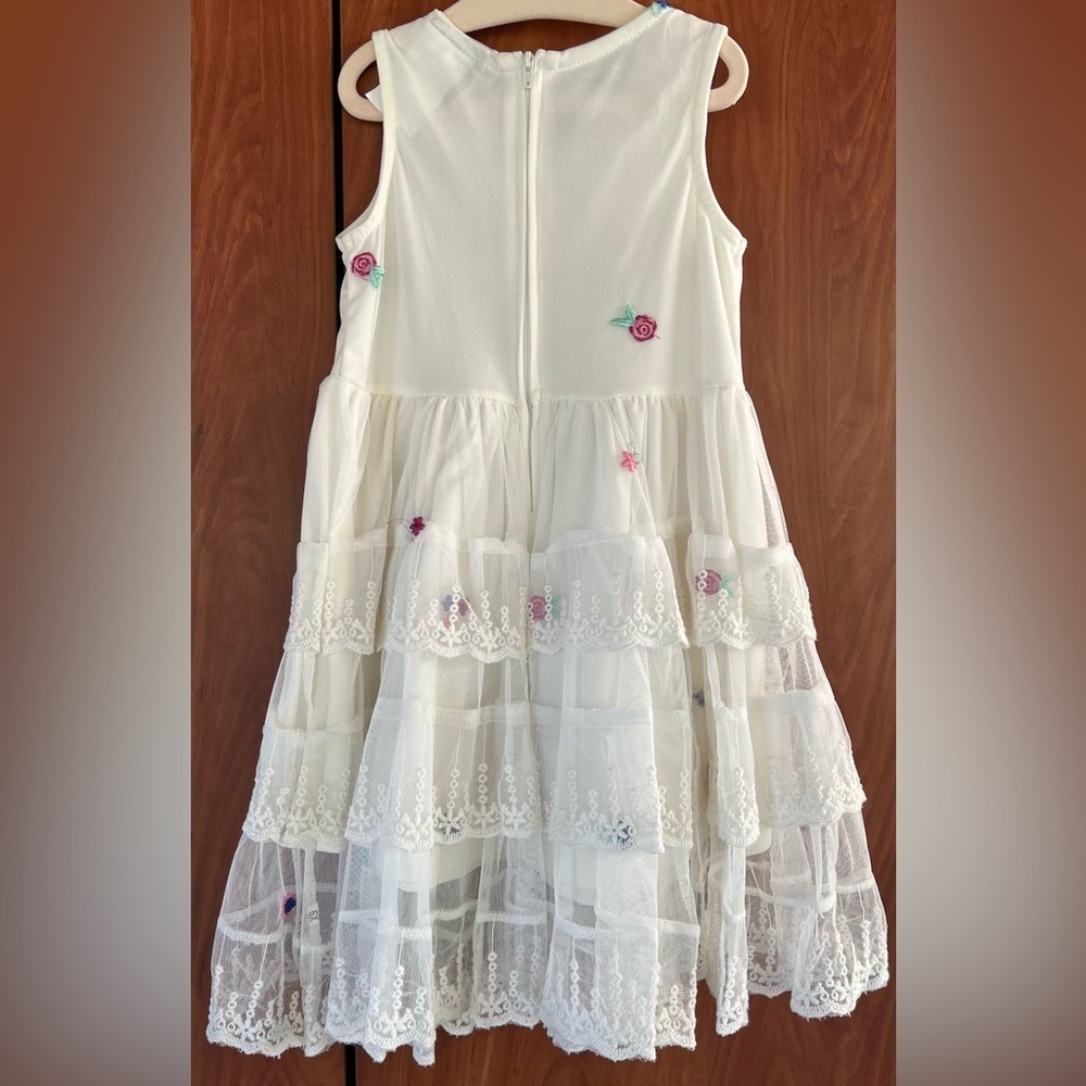 Rare Editions - Mesh Floral Embroidered dress w/lace trim and denim vest 2pc - Picture 4 of 7